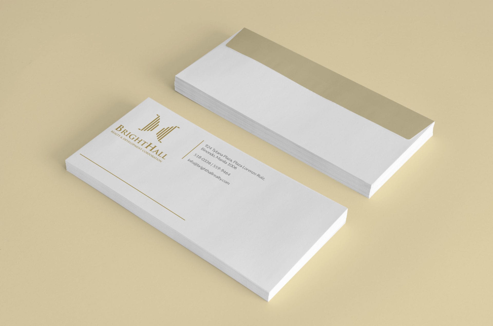 Envelope design mockup for Brighthall Realty