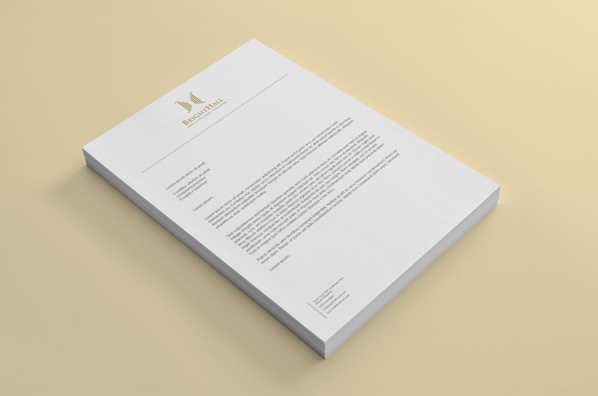 Letterhead design mockup for Brighthall Realty