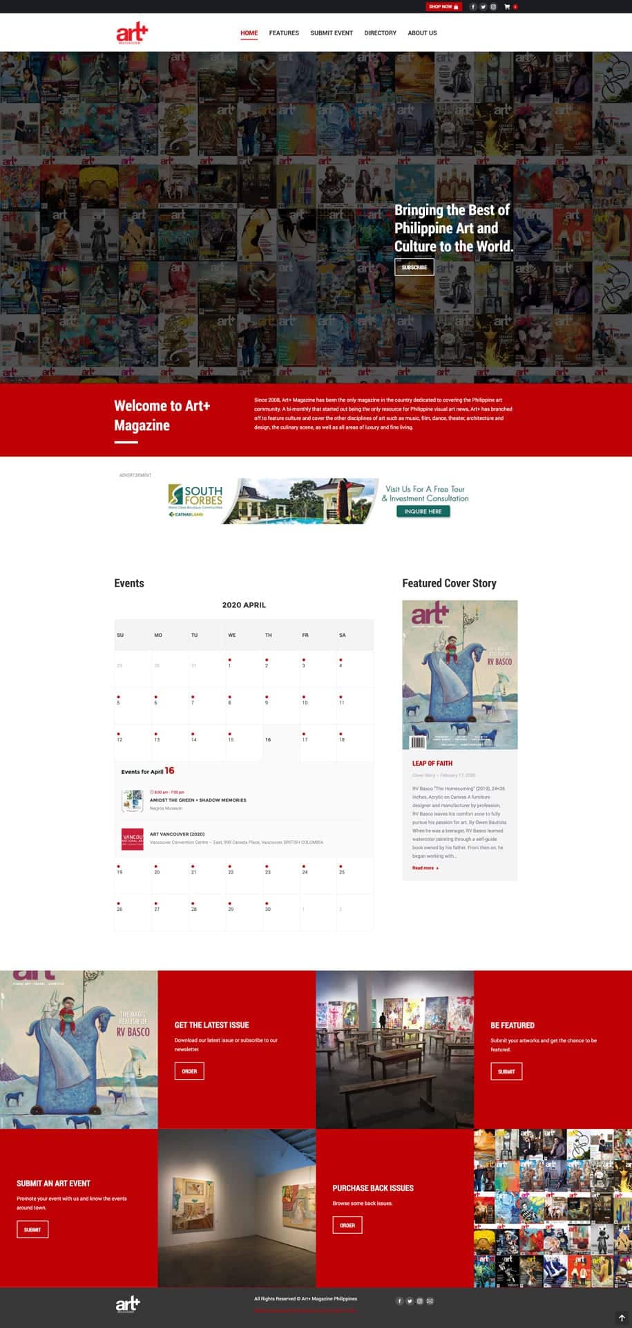 Homepage website design for Art+ Magazine
