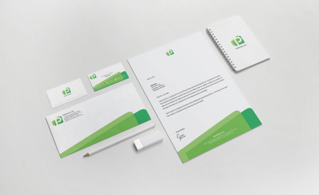 Corporate identity design mockup for Parkroad Inc.