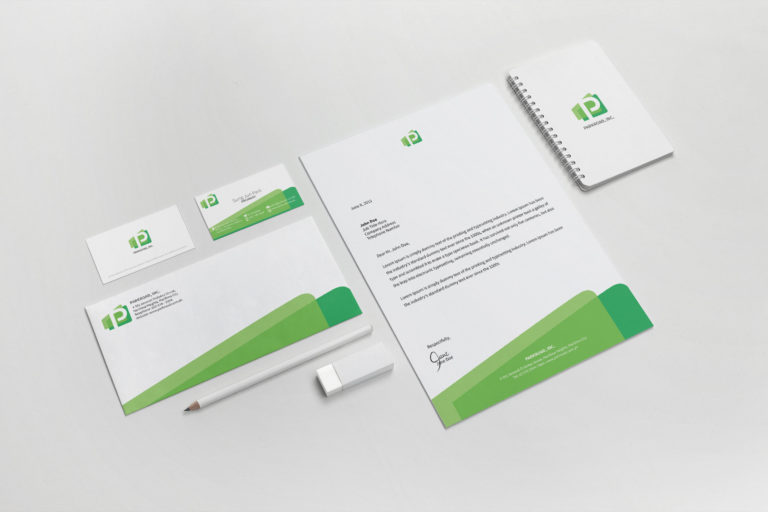Corporate identity design mockup for Parkroad Inc.