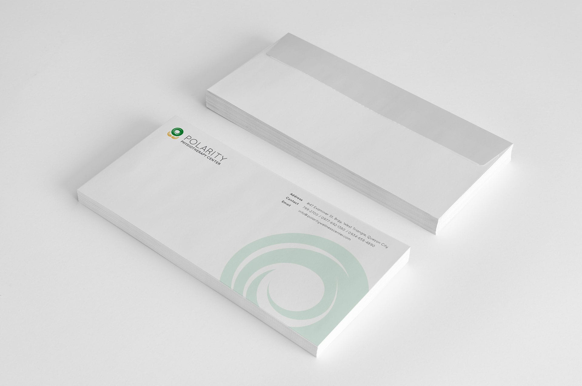 Envelope design mockup for Polarity