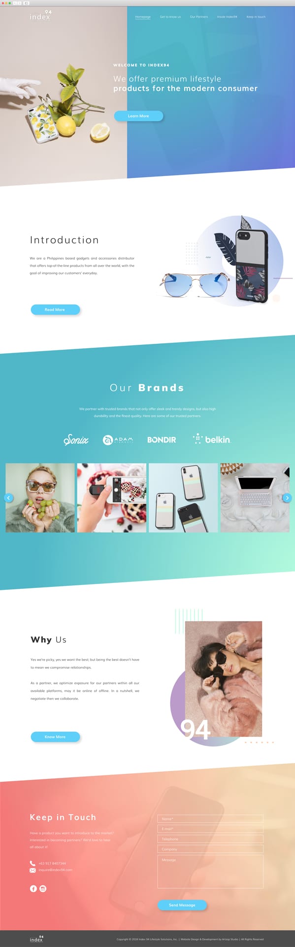 homepage web design for client Index94