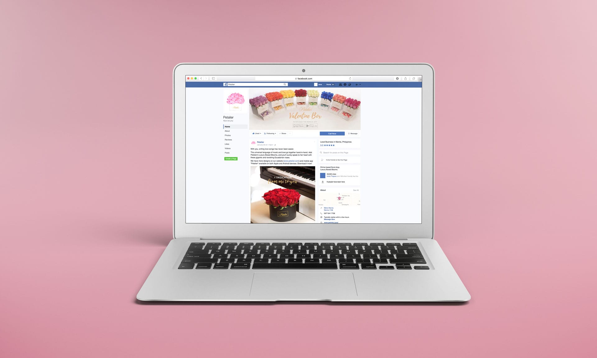 Facebook mockup for Petalier