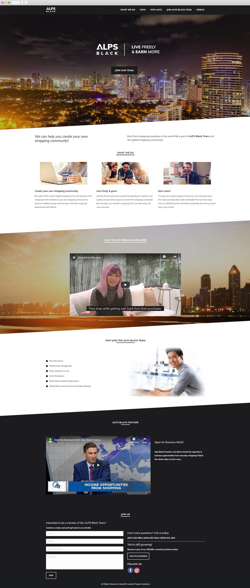 Homepage web design for client Alps Black