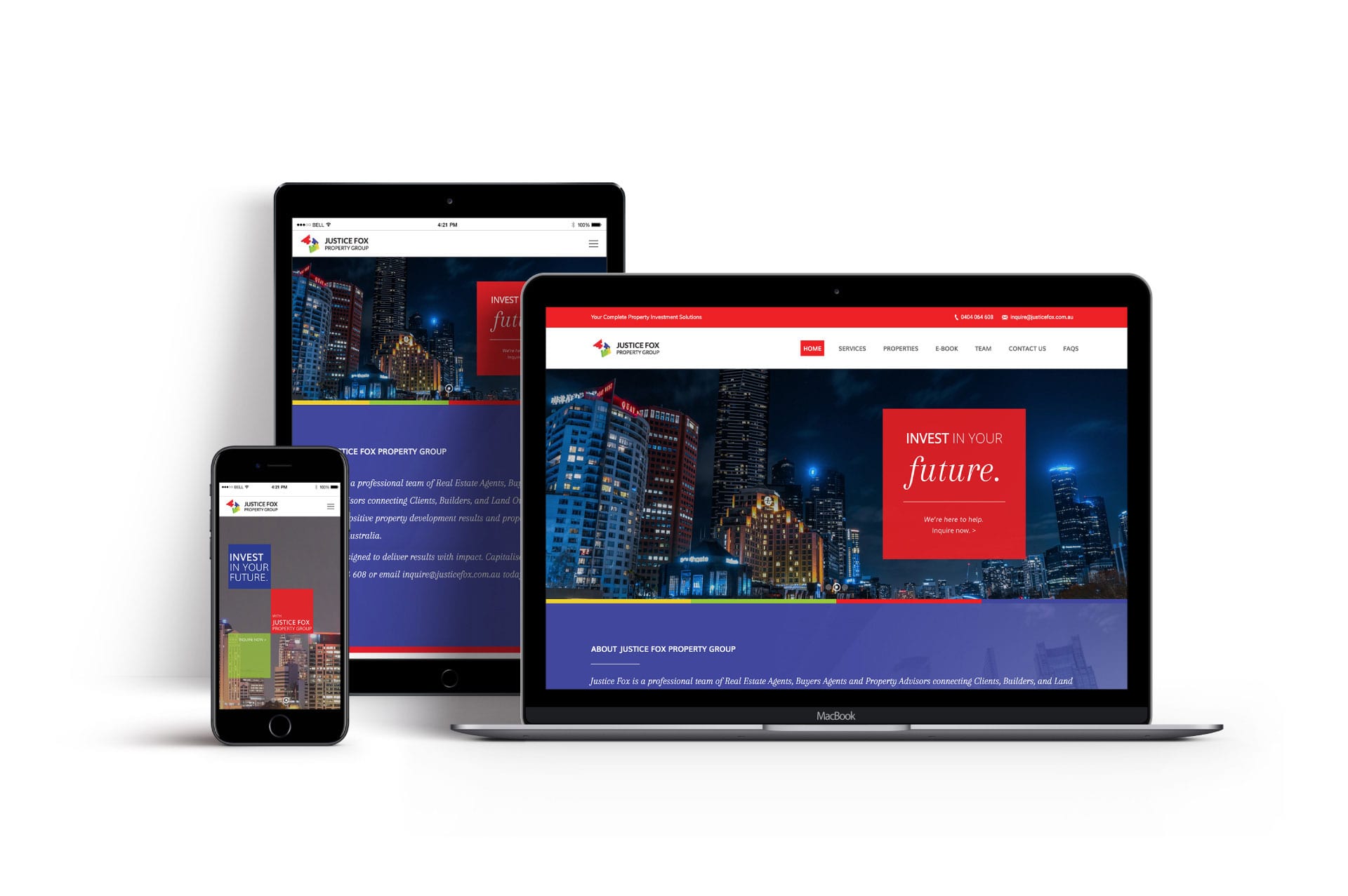 Mockup website design for Justice Fox Property Group Australia