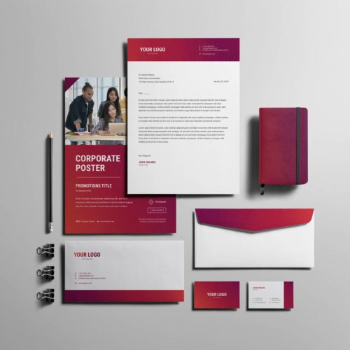 Editable Modern Corporate Identity Design with Poster and Trifold Brochure