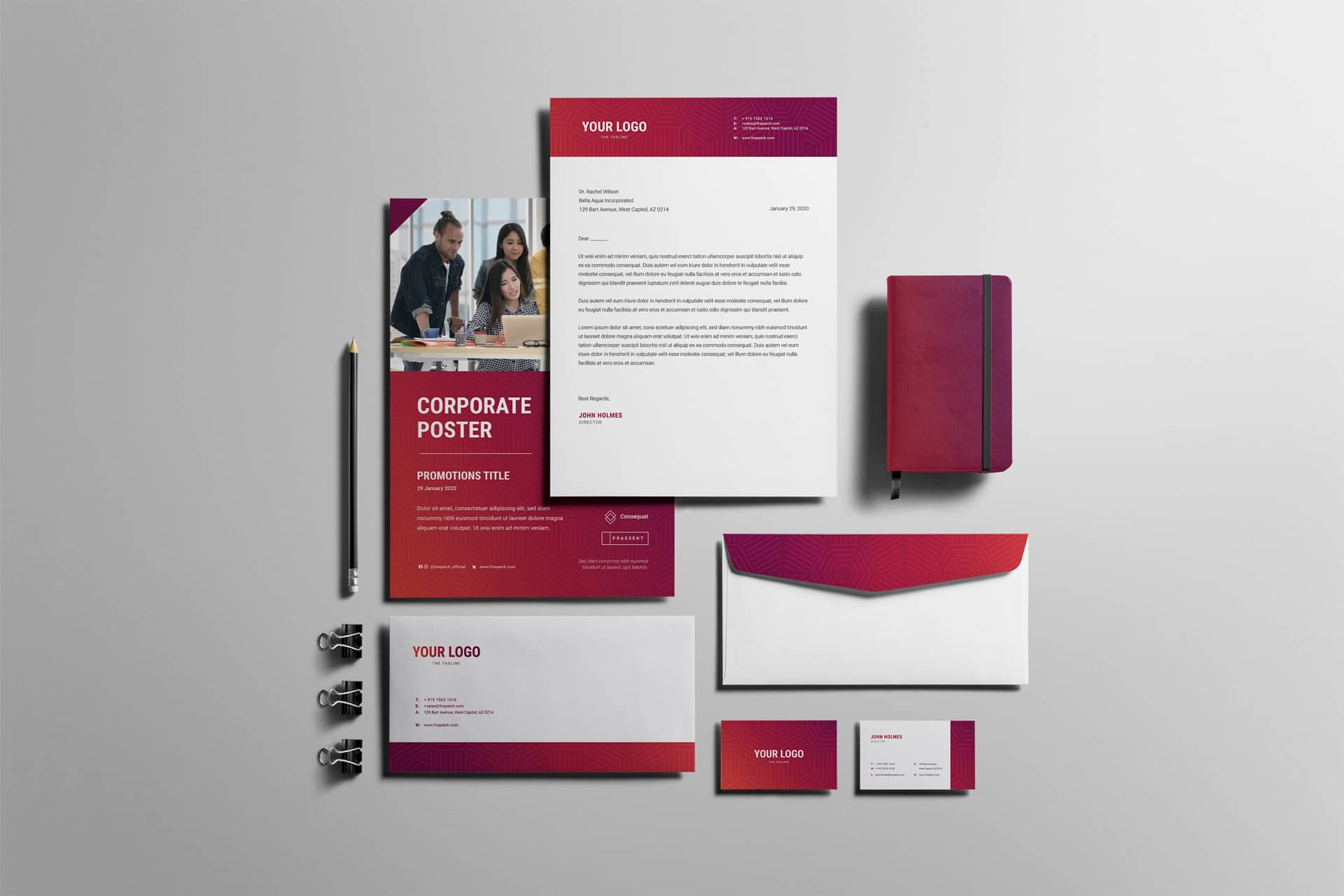 Editable Modern Corporate Identity Design with Poster and Trifold Brochure