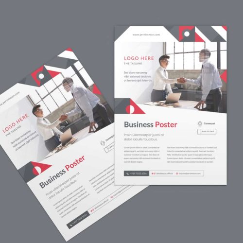 Red & Dark Grey Editable Corporate Identity Design with Poster and Flyer