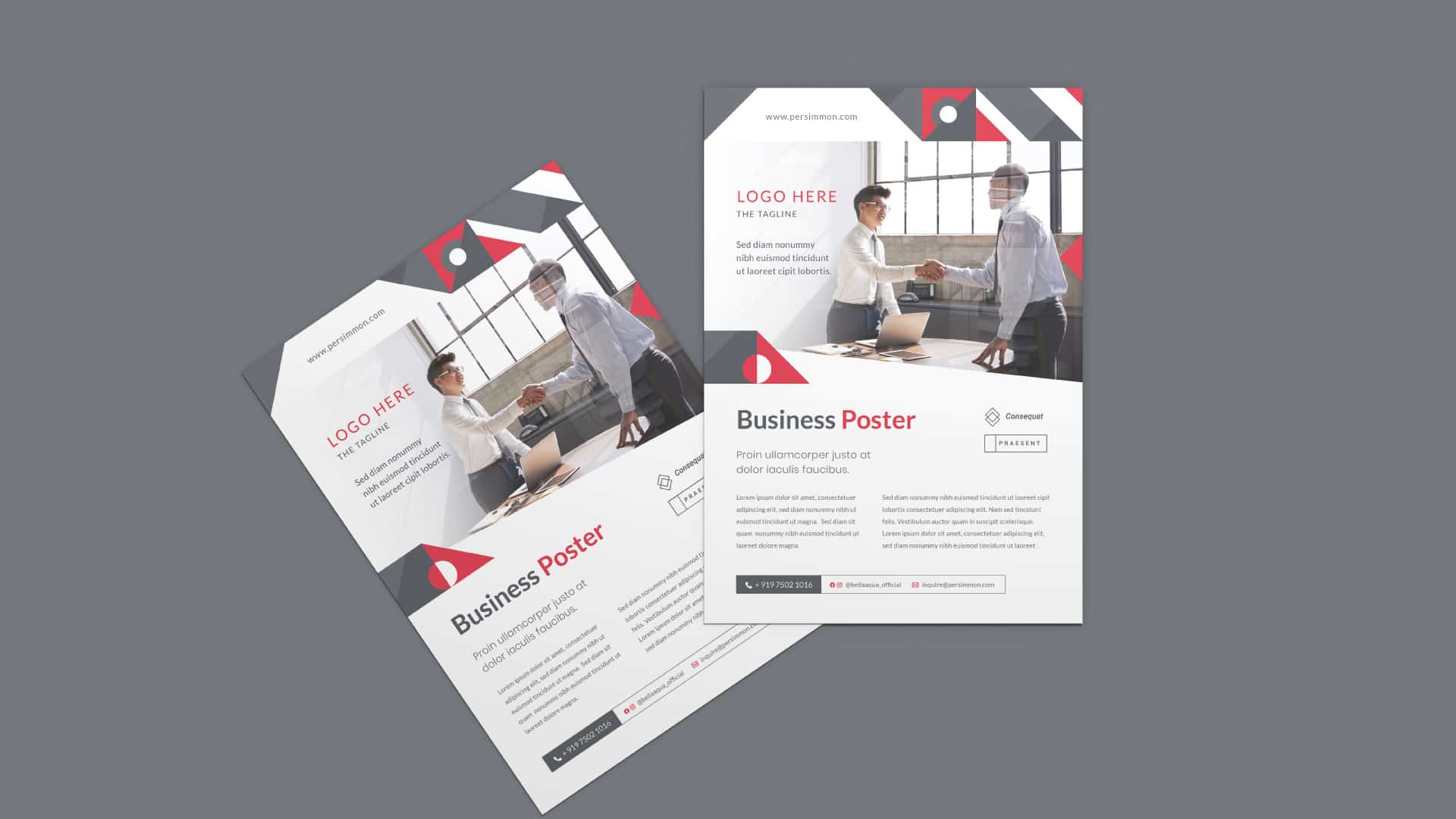 Red & Dark Grey Editable Corporate Identity Design with Poster and Flyer